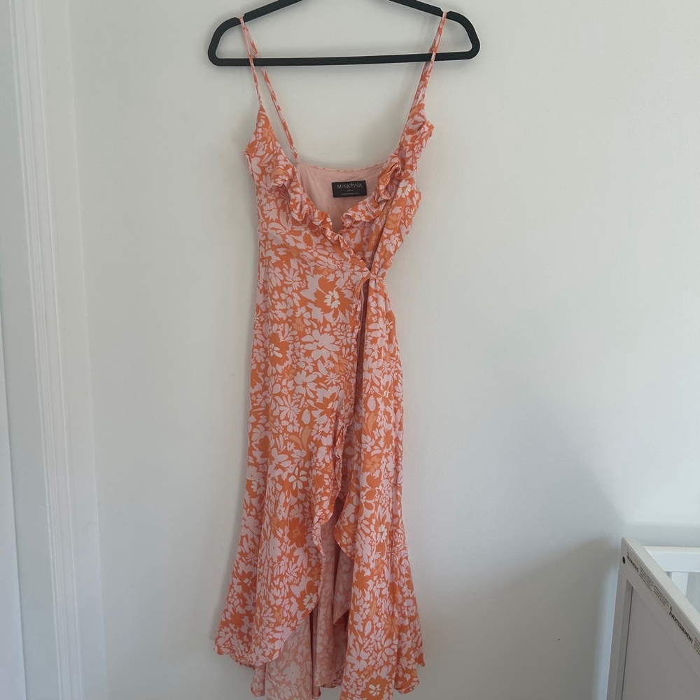 MINKPINK Aurora Marli Midi Dress Size Medium Floral Wrap A-Line - Picture 5 of 16
